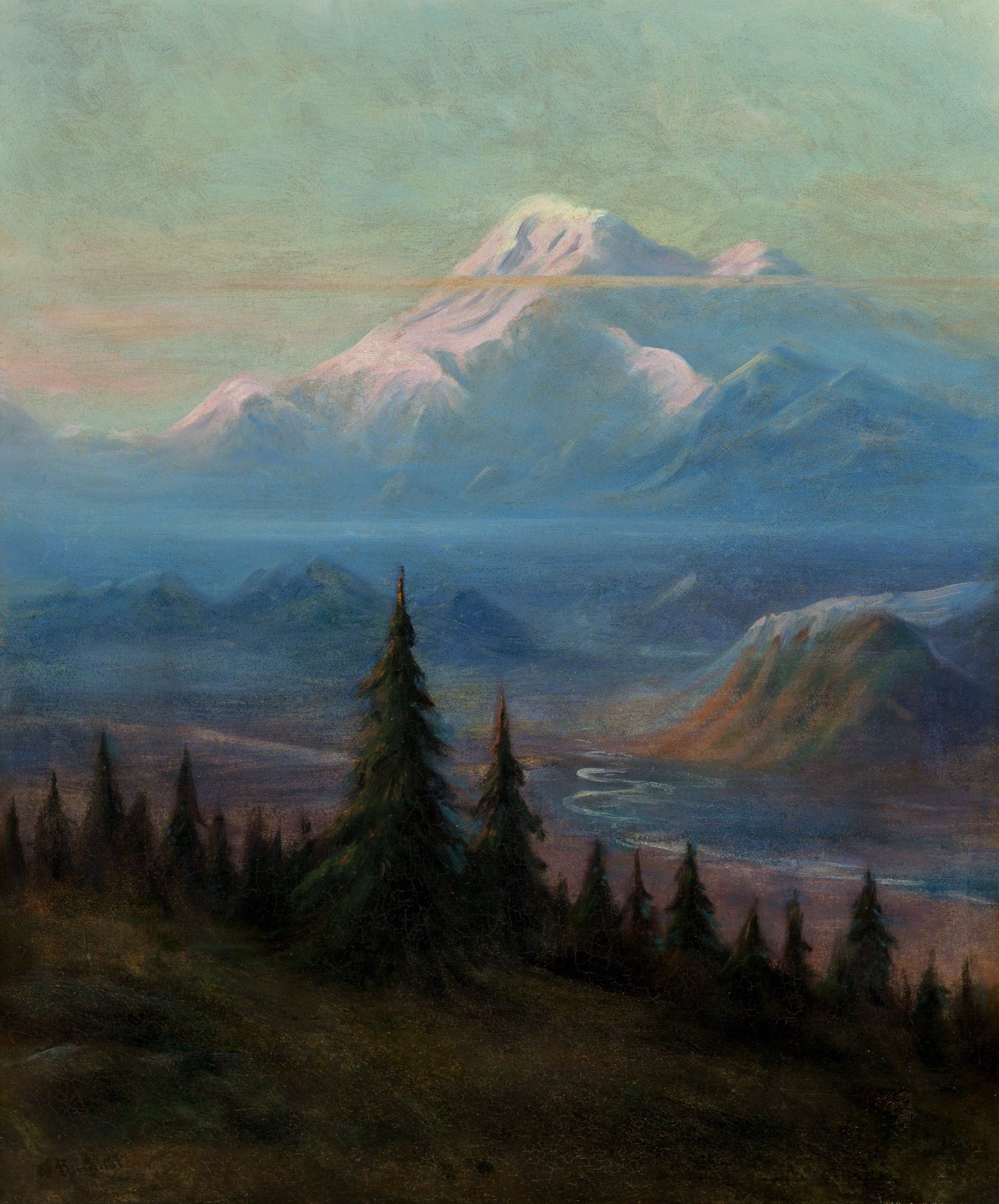 Puyallup River Valley and Mount Rainier by Albert Bierstadt