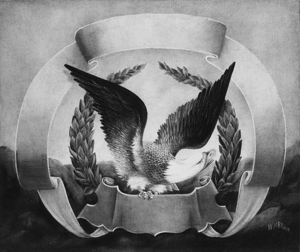 American Eagle on Red Scroll