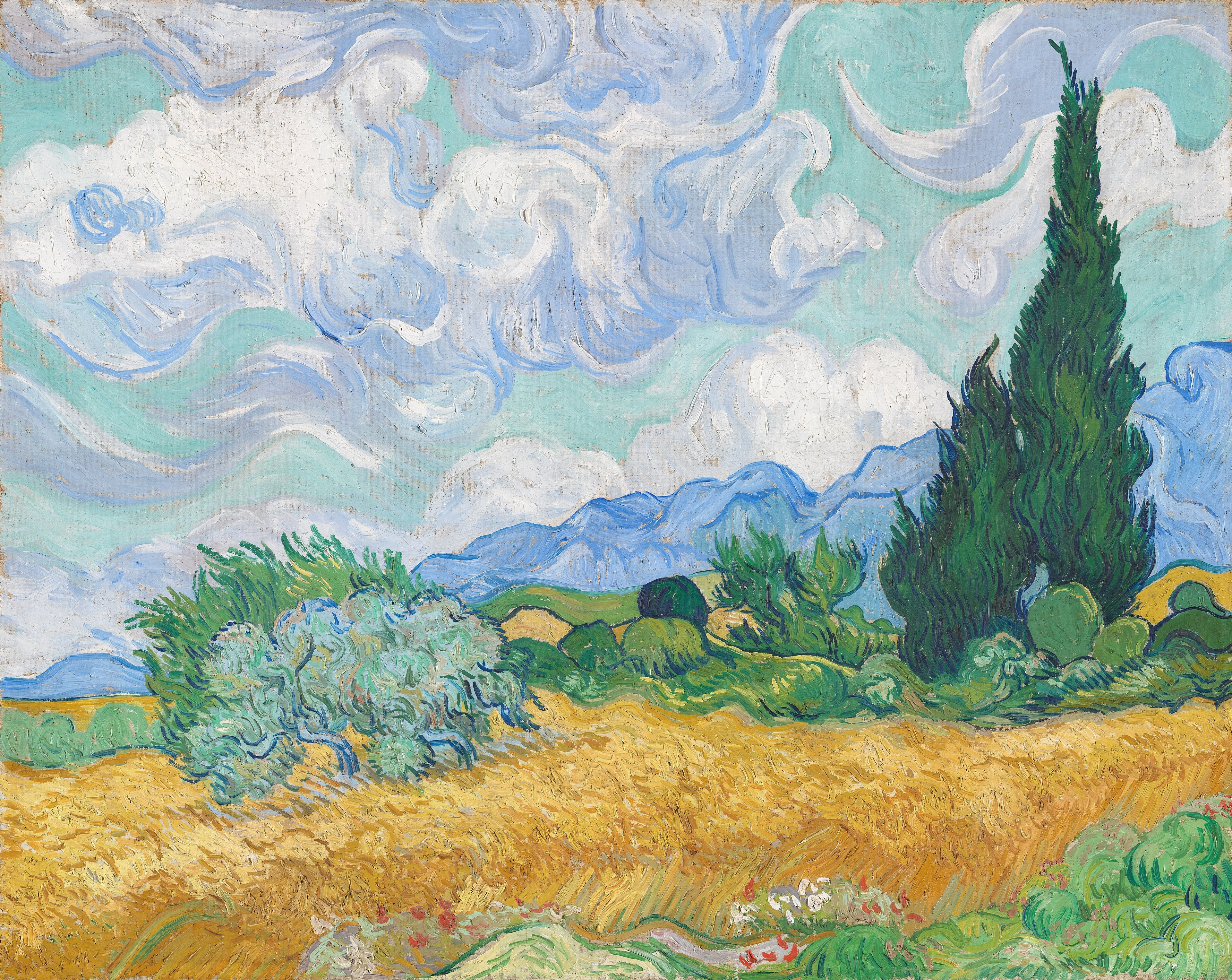 A Wheatfield, with Cypresses, 1889-09, by Vincent van Gogh