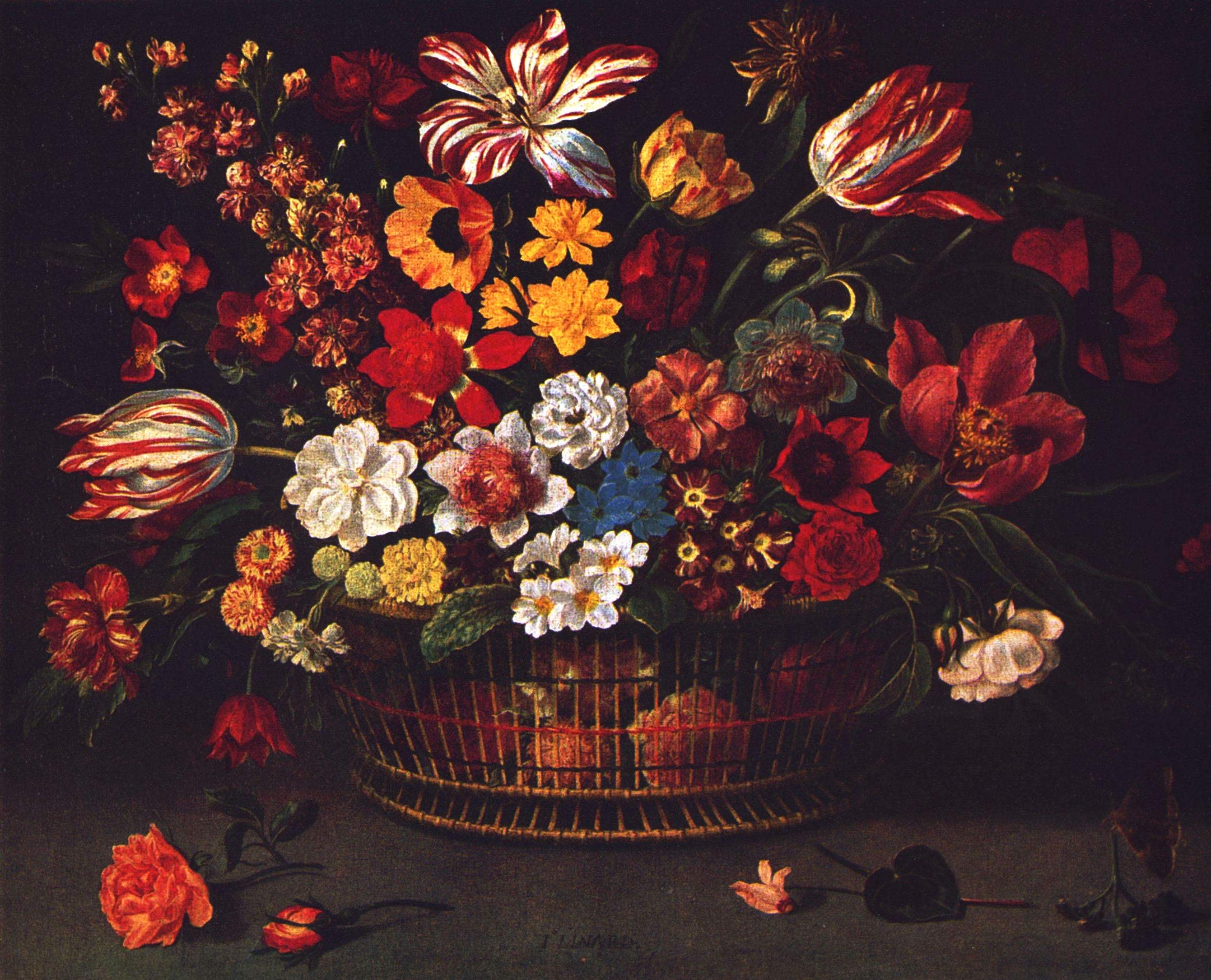 Basket with flowers by Jacques Linard