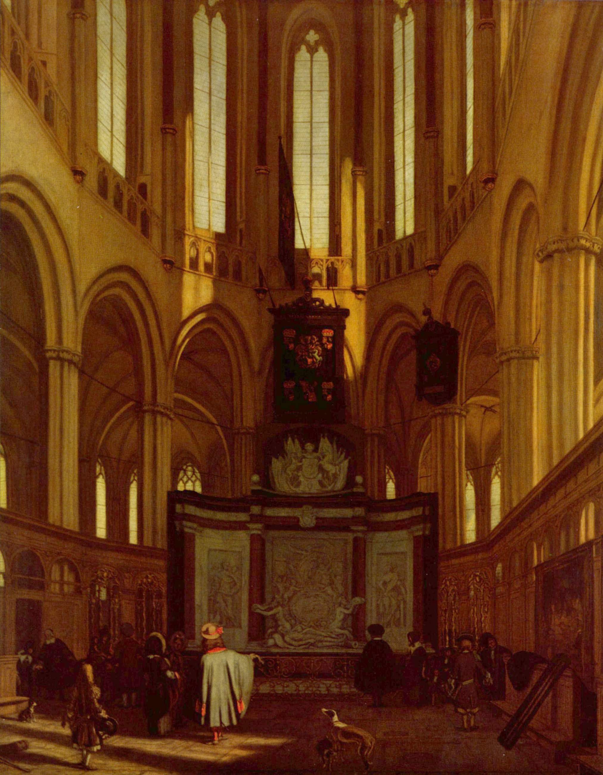 The choir of the Nieuwe Kerk in Amsterdam with the tomb of Michiel de Ruijter. [ 1 ] by Emanuel de Witte