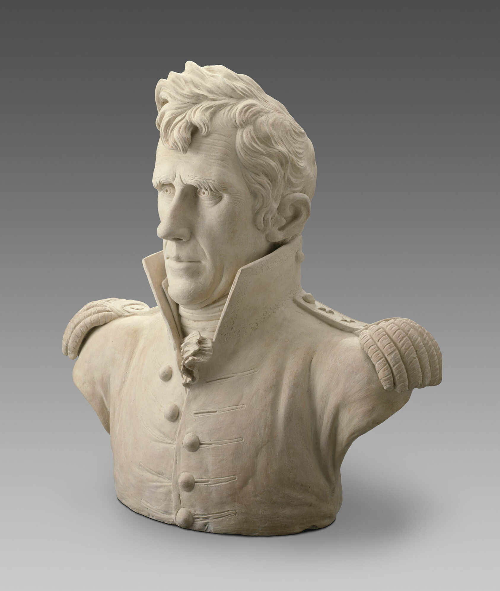 Cream-colored bust of General Andrew Jackson in his military uniform.