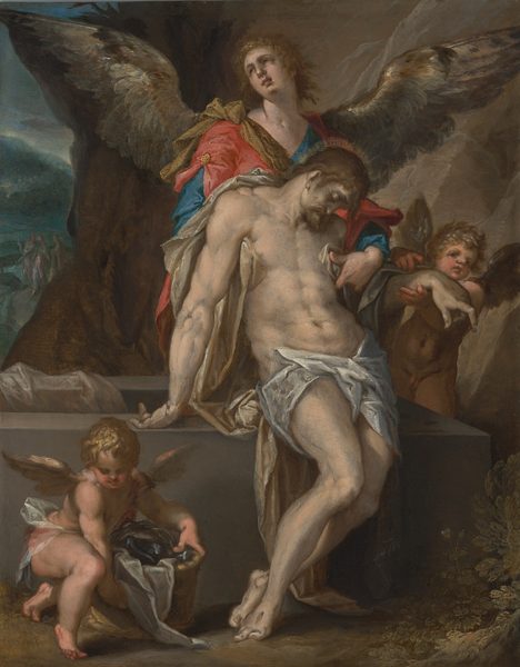 Dutch: Engelen dragen het lichaam van Christus (Engelenpietà) by Bartholomeus Spranger