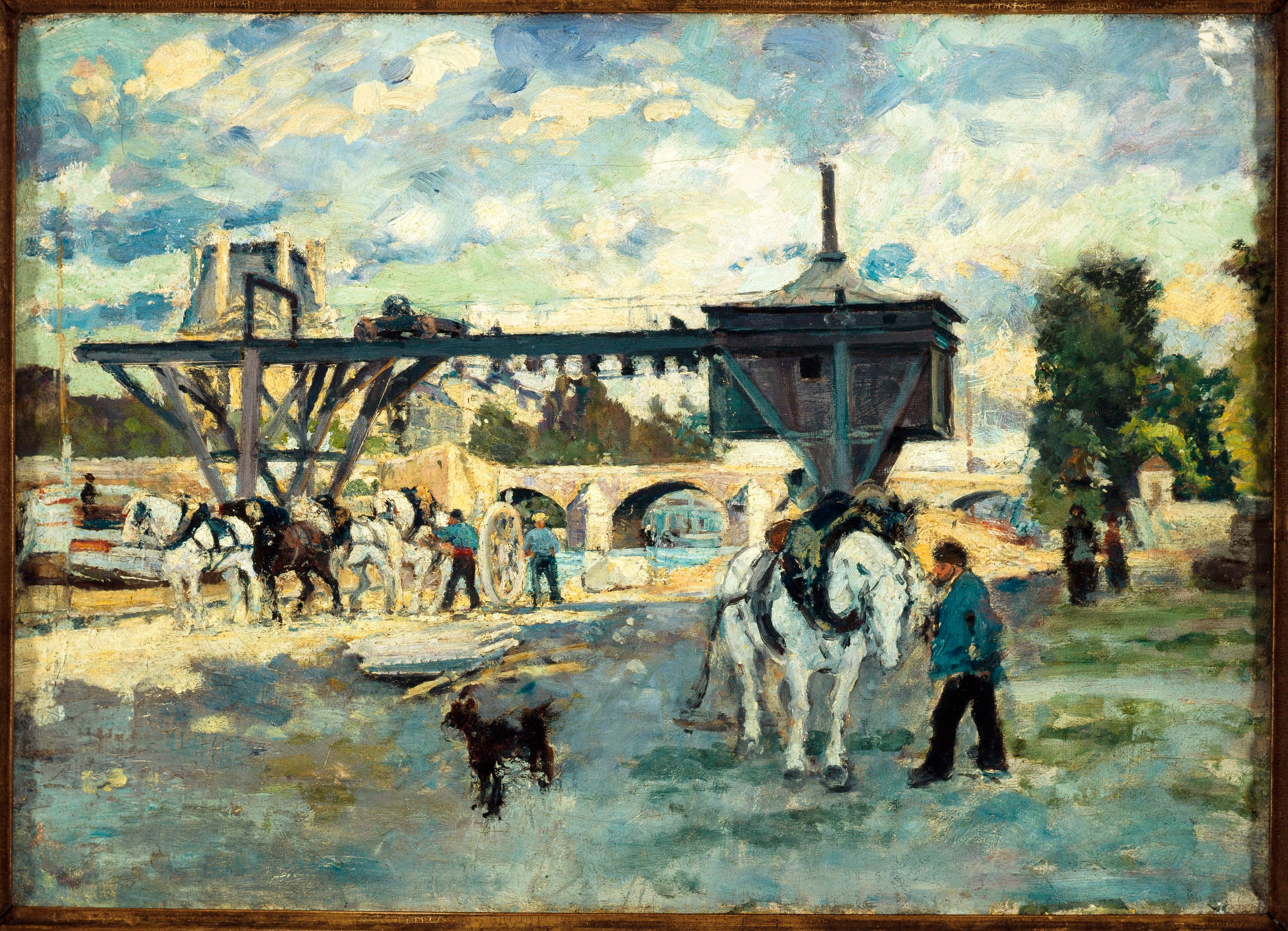 French: Grue sur la Seine au pont Royal by anonymous