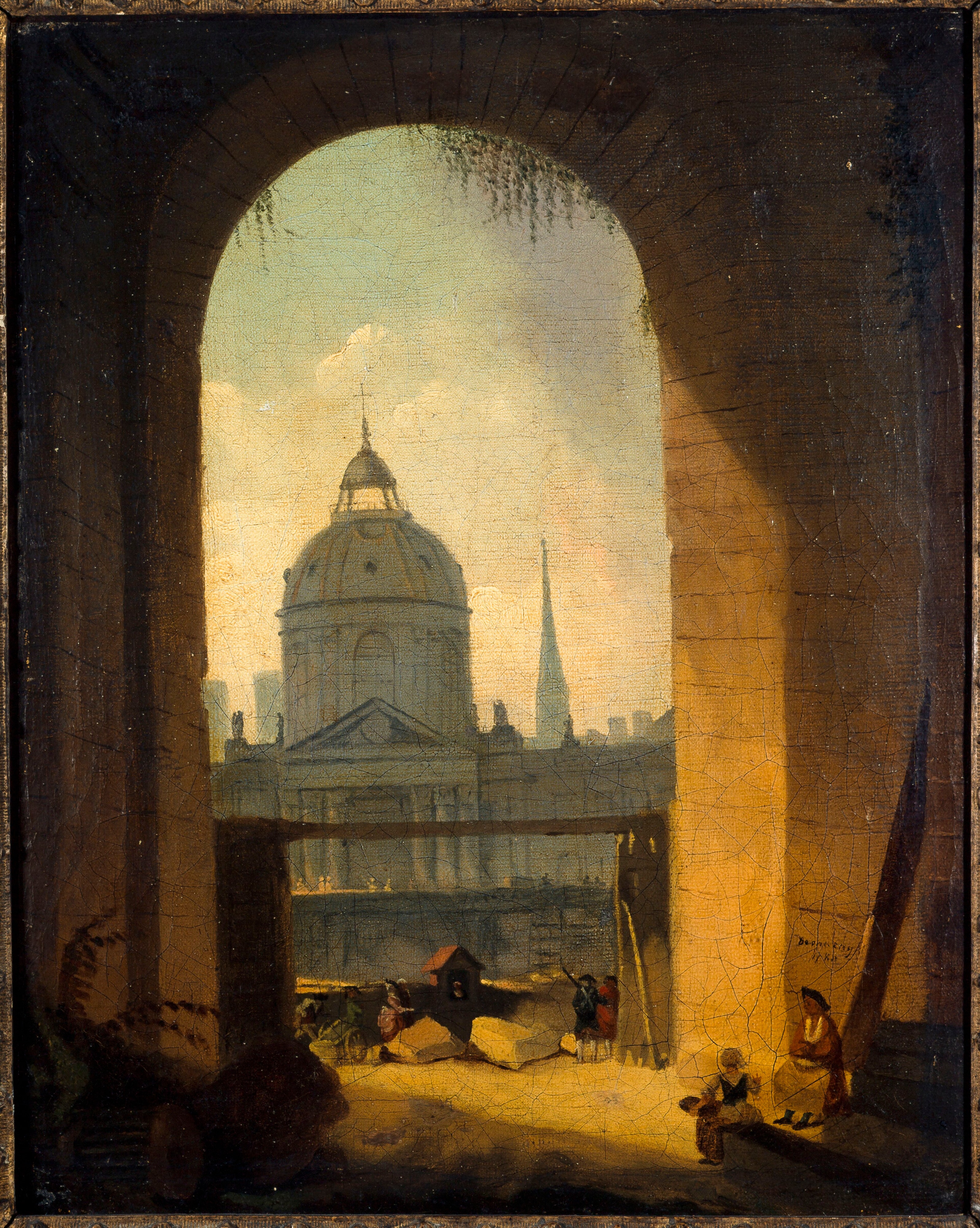 French: Le collège des Quatre-Nations, vu de l'entrée de la cour carrée du Louvre by Pierre-Antoine Demachy