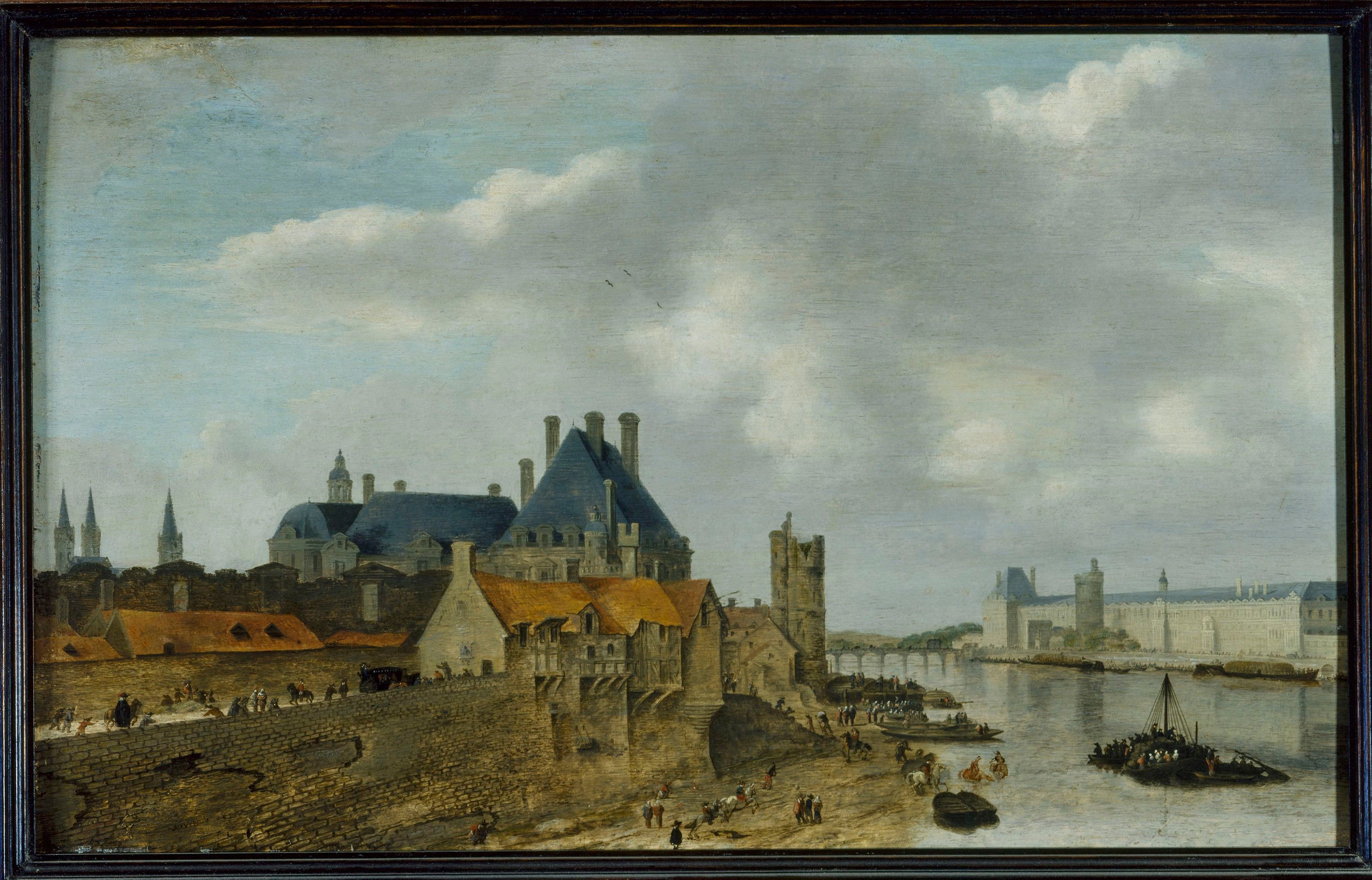 View of the Seine in Paris from the east, with Hotel de Nevers and the Grande Galerie du Louvre by Abraham de Verwer