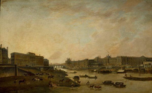 French: L'Hôtel de la Monnaie et le Louvre, vus du Pont-Neuf, vers 1800 by Pierre-Antoine Demachy