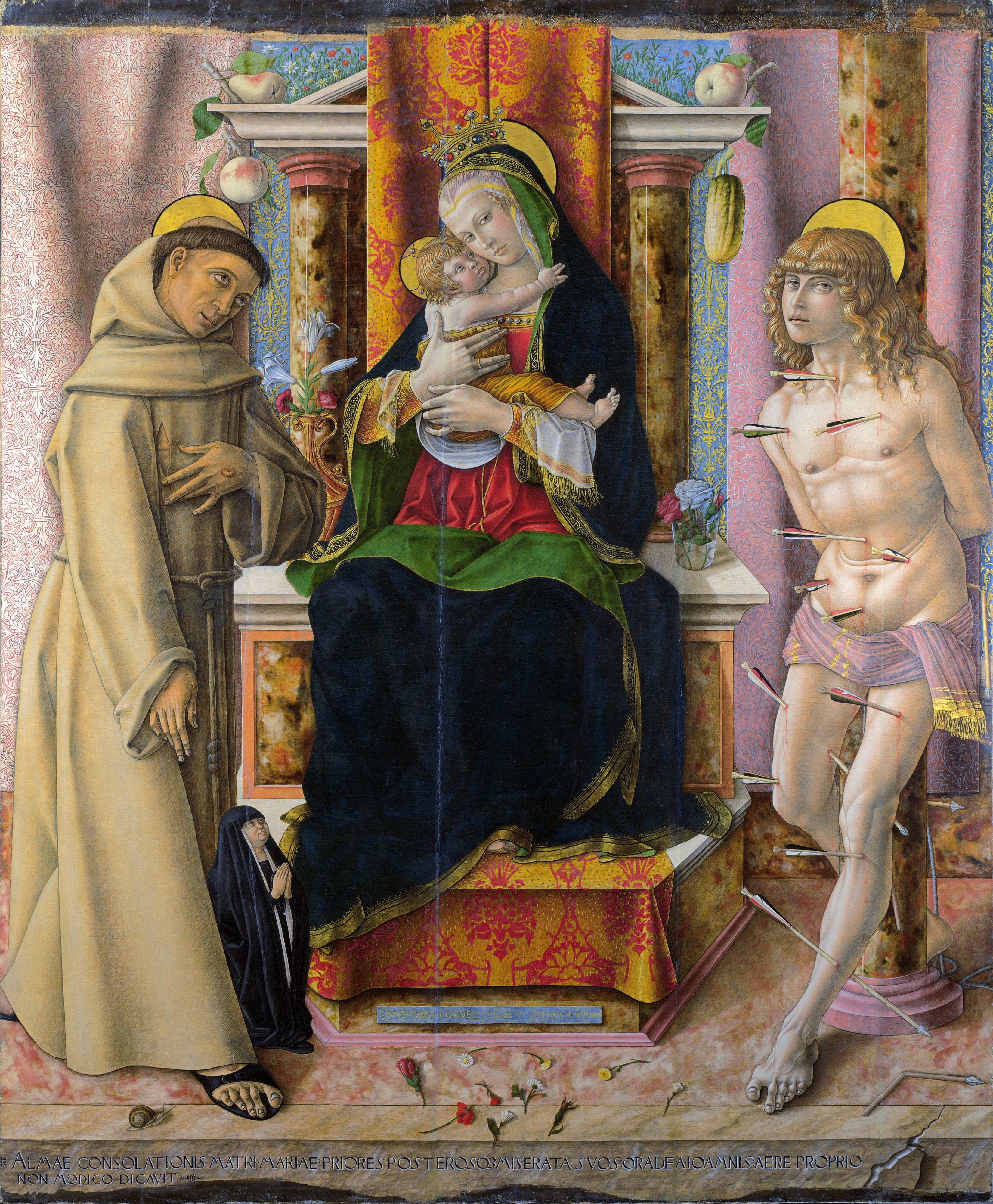 the Virgin and Child with Saints Francis and Sebastian by Carlo Crivelli