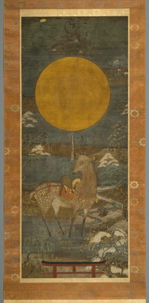 A work made of ink, colors, and gold on silk.