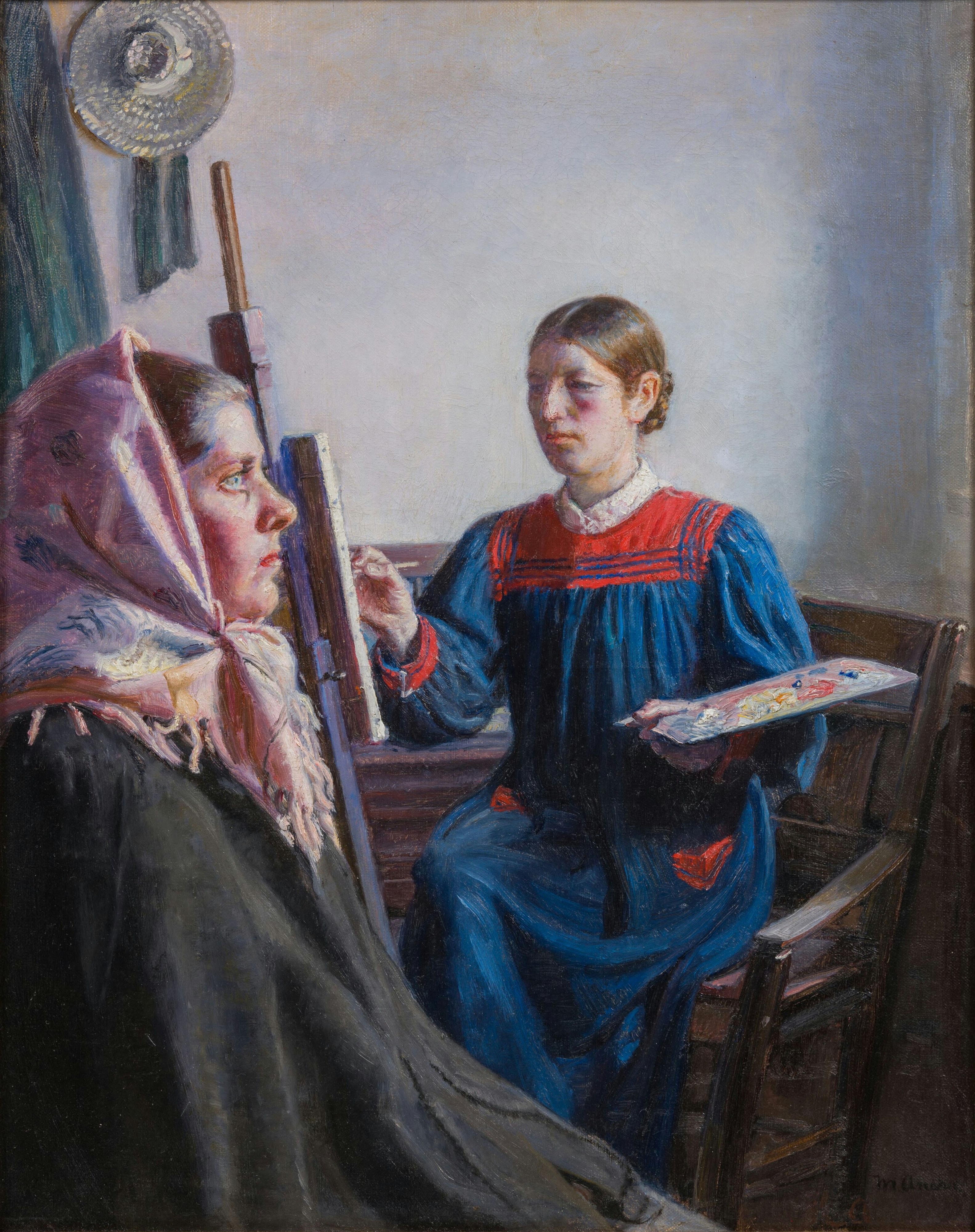 Anna Ancher Painting a Model by Michael Ancher