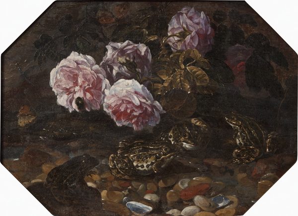 Still-life with frogs, wild roses, shells and butterflies by Paolo Porpora