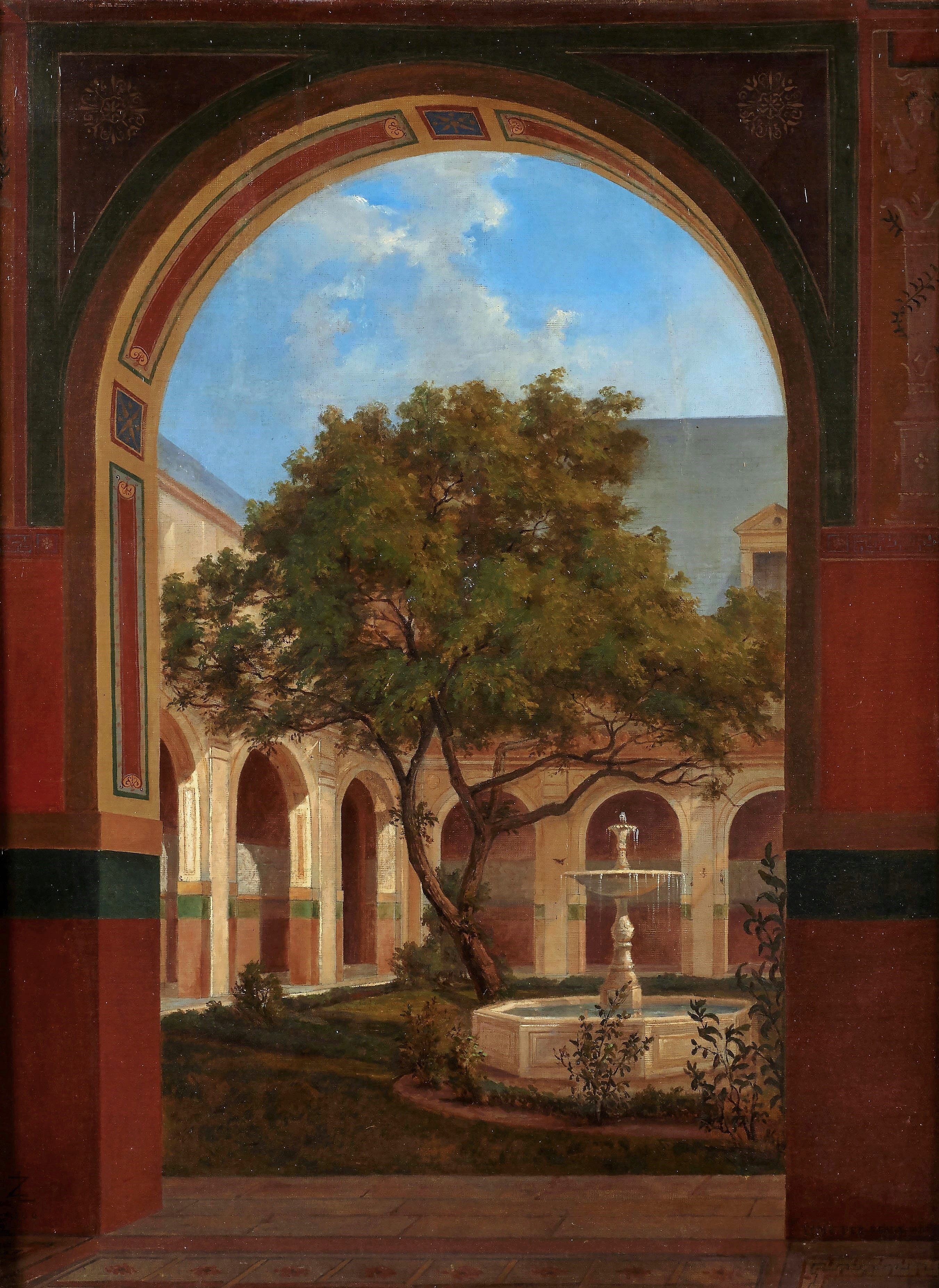 French: La Cour du mûrier à l’Ecole Impériale des Beaux-Arts de Paris en 1866 by Zélia Lenoir