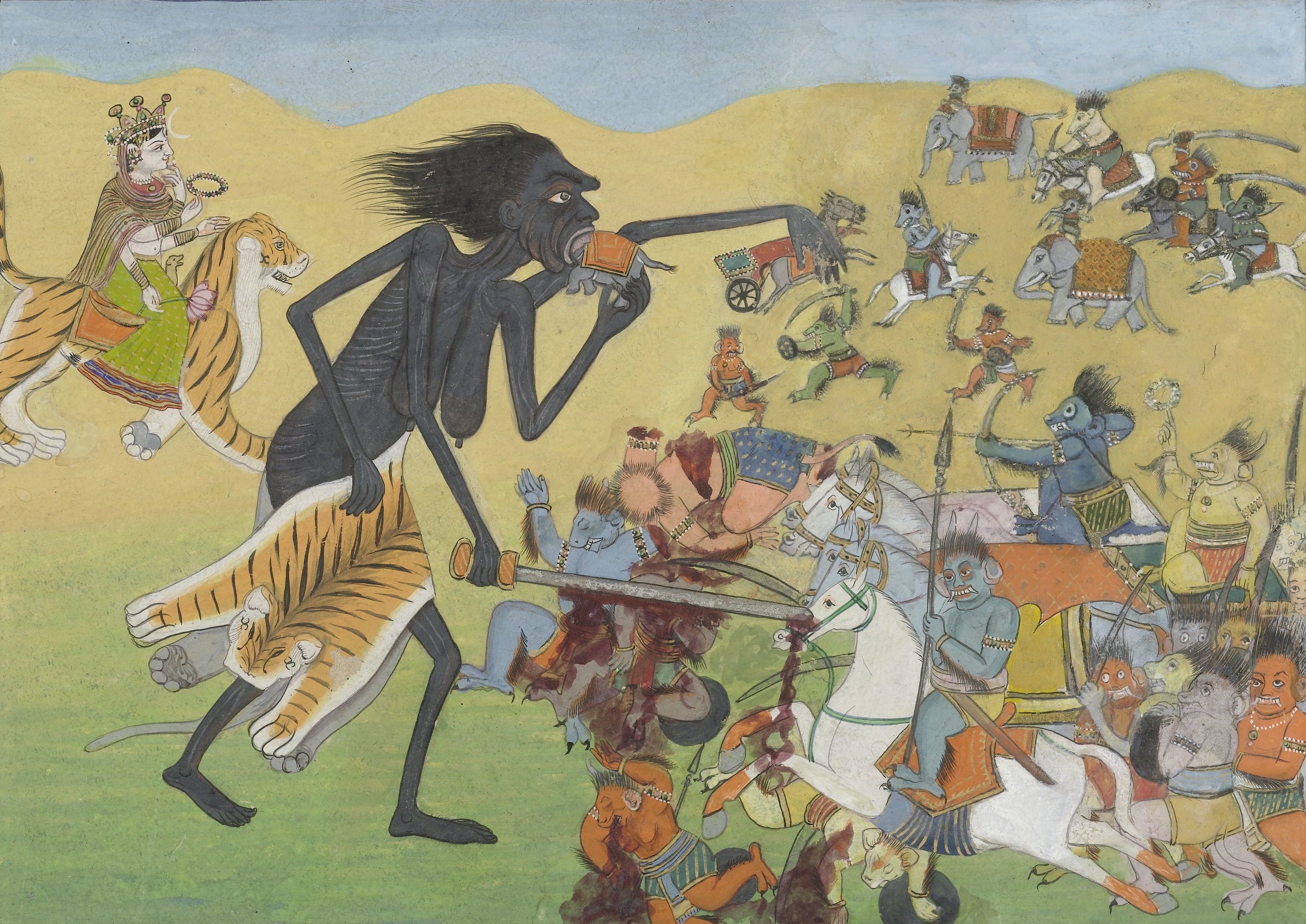 Kali Fights Demons Chanda and Munda - c. 1825-35 by Unknown author Unknown author