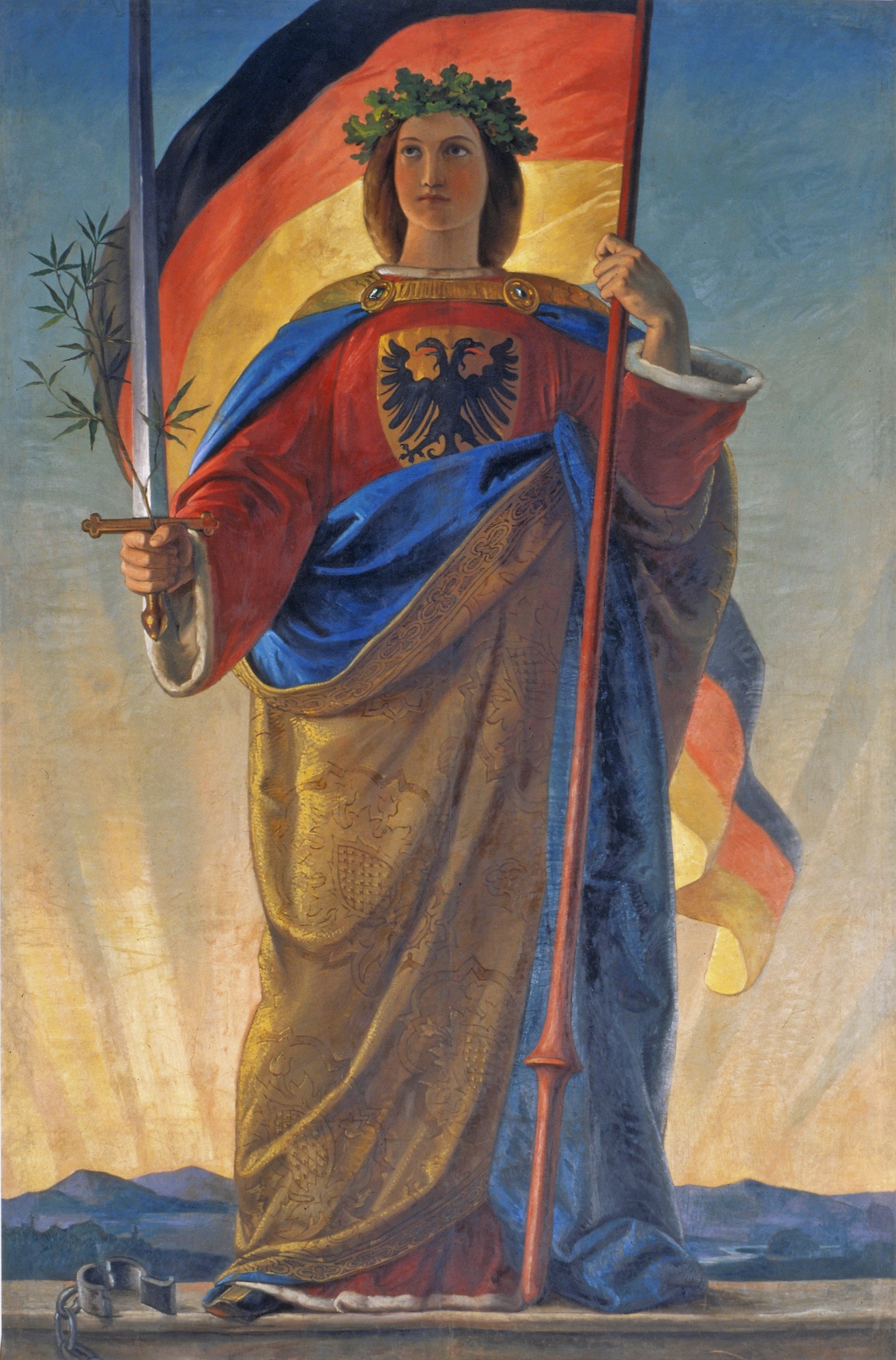 Germania (painting) , wall fresco, St. Pauls Church, Frankfurt am Main, designed to cover the organ during the Frankfurt Assembly/Parliament, 1848-49. by Philipp Veit