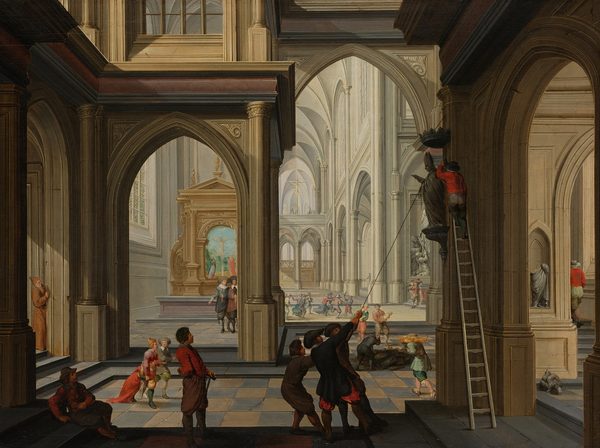 Iconoclasts in a church by Dirck van Delen