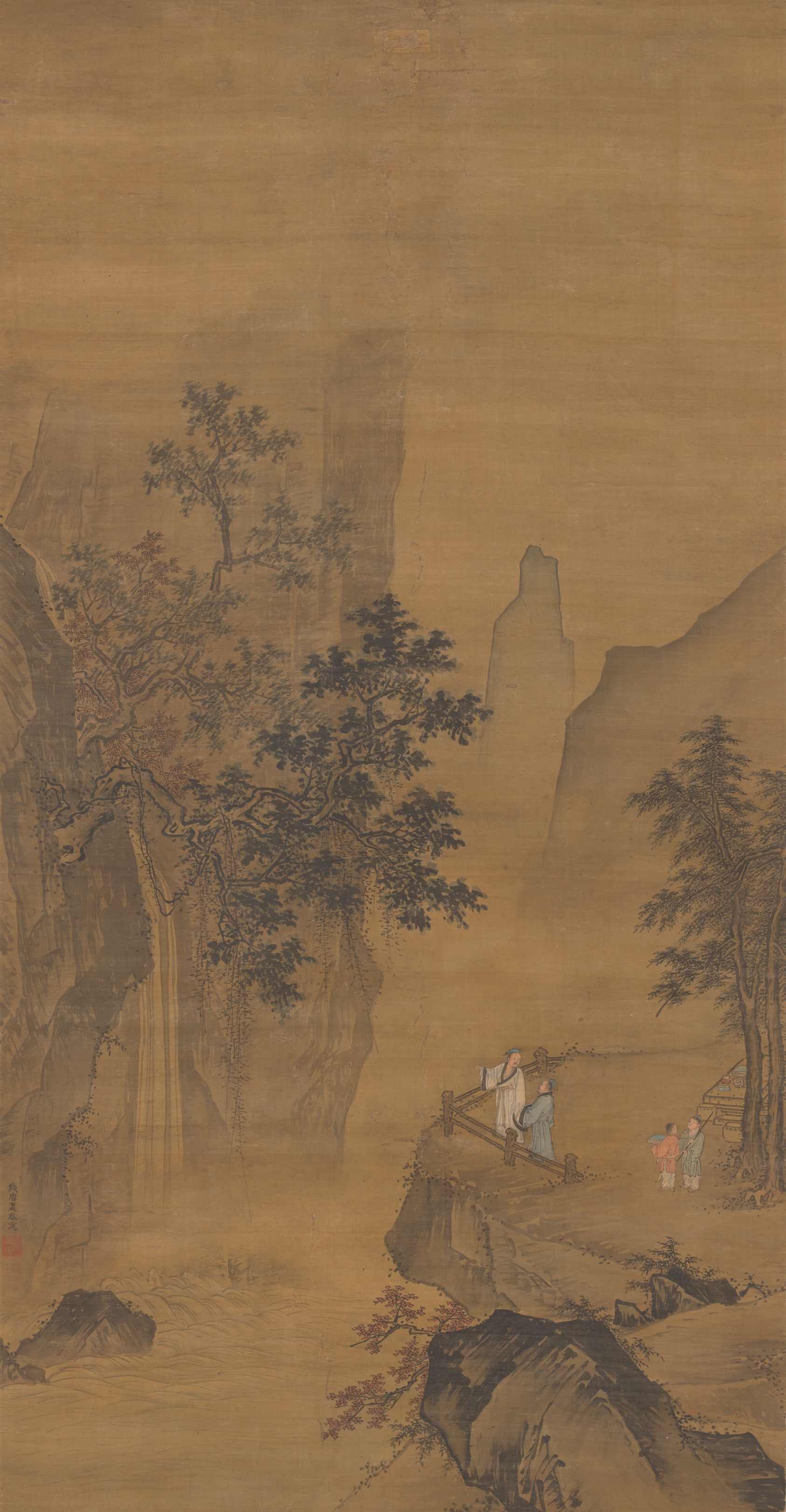 A work made of hanging scroll; ink and slight color on silk.