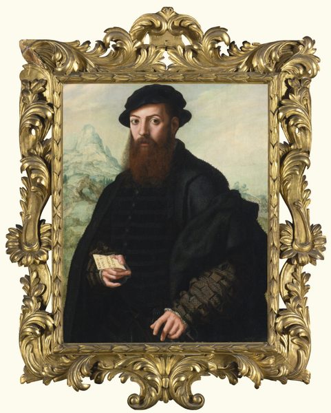 Portrait of a bearded man, aged 34, before an extensive landscape by Jan Sanders van Hemessen