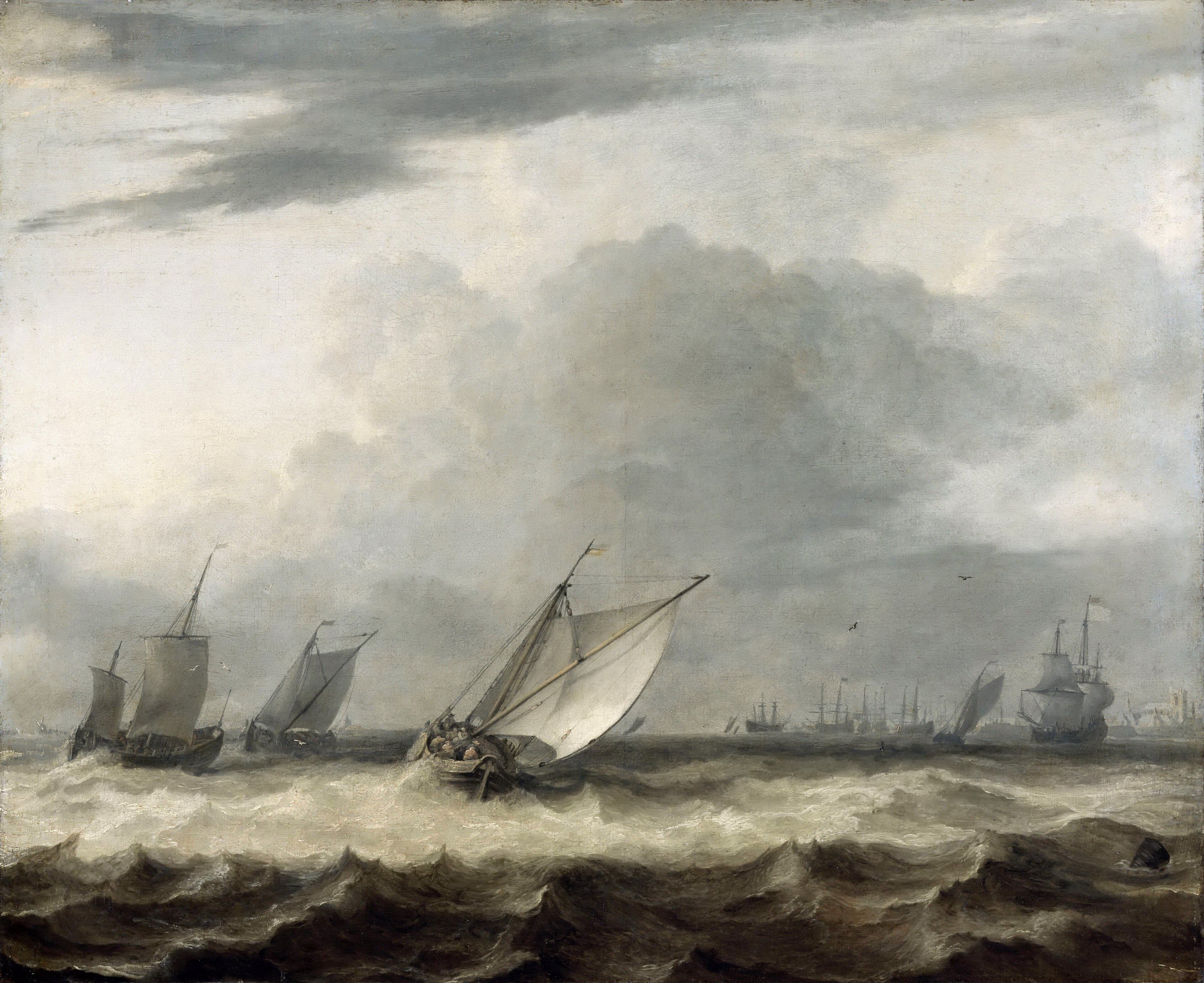 Boats in high winds by Allaert van Everdingen