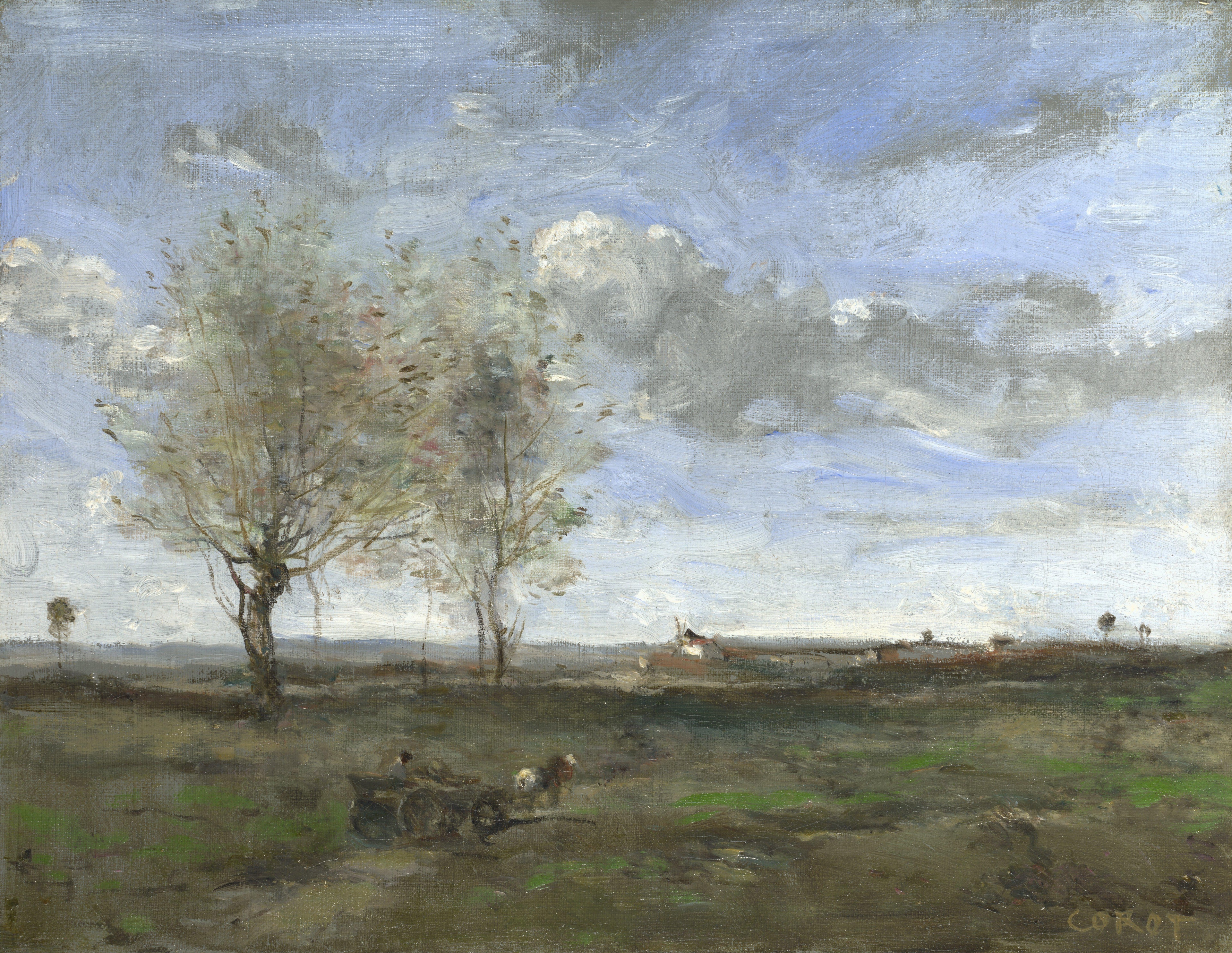 A Wagon in the Plains of Artois by Jean-Baptiste Camille Corot