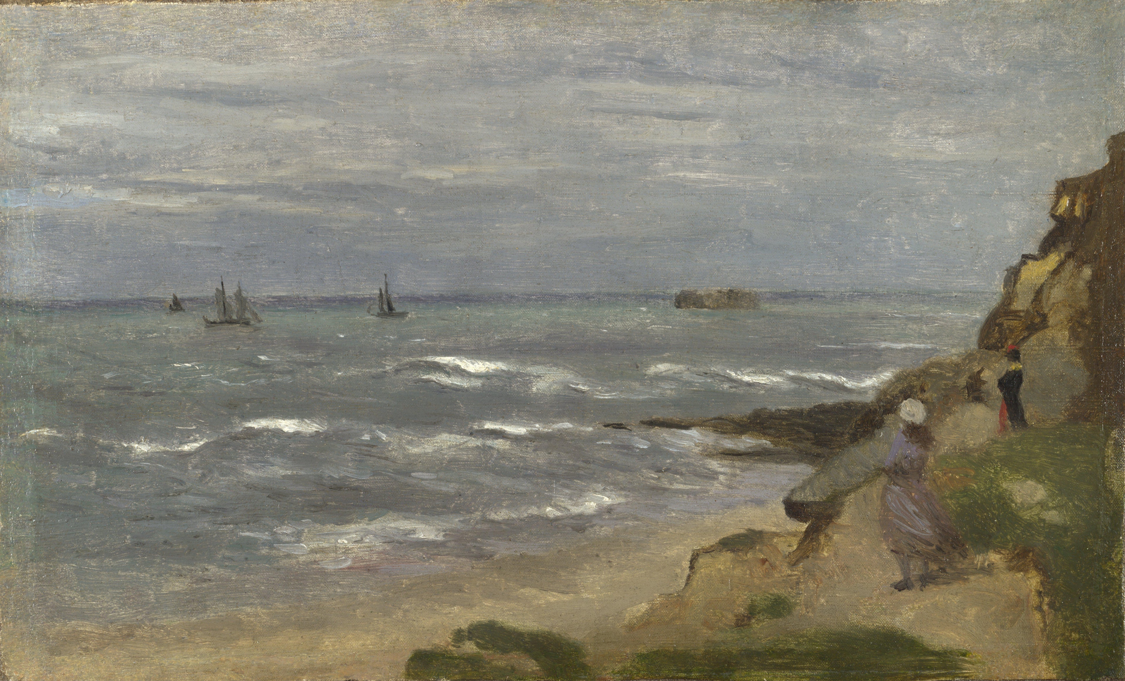 Corot - Follower of - Seascape with Figures on Cliffs, NG6416 by Jean-Baptiste Camille Corot