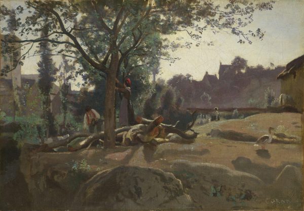 Peasants under the Trees at Dawn by Jean-Baptiste Camille Corot
