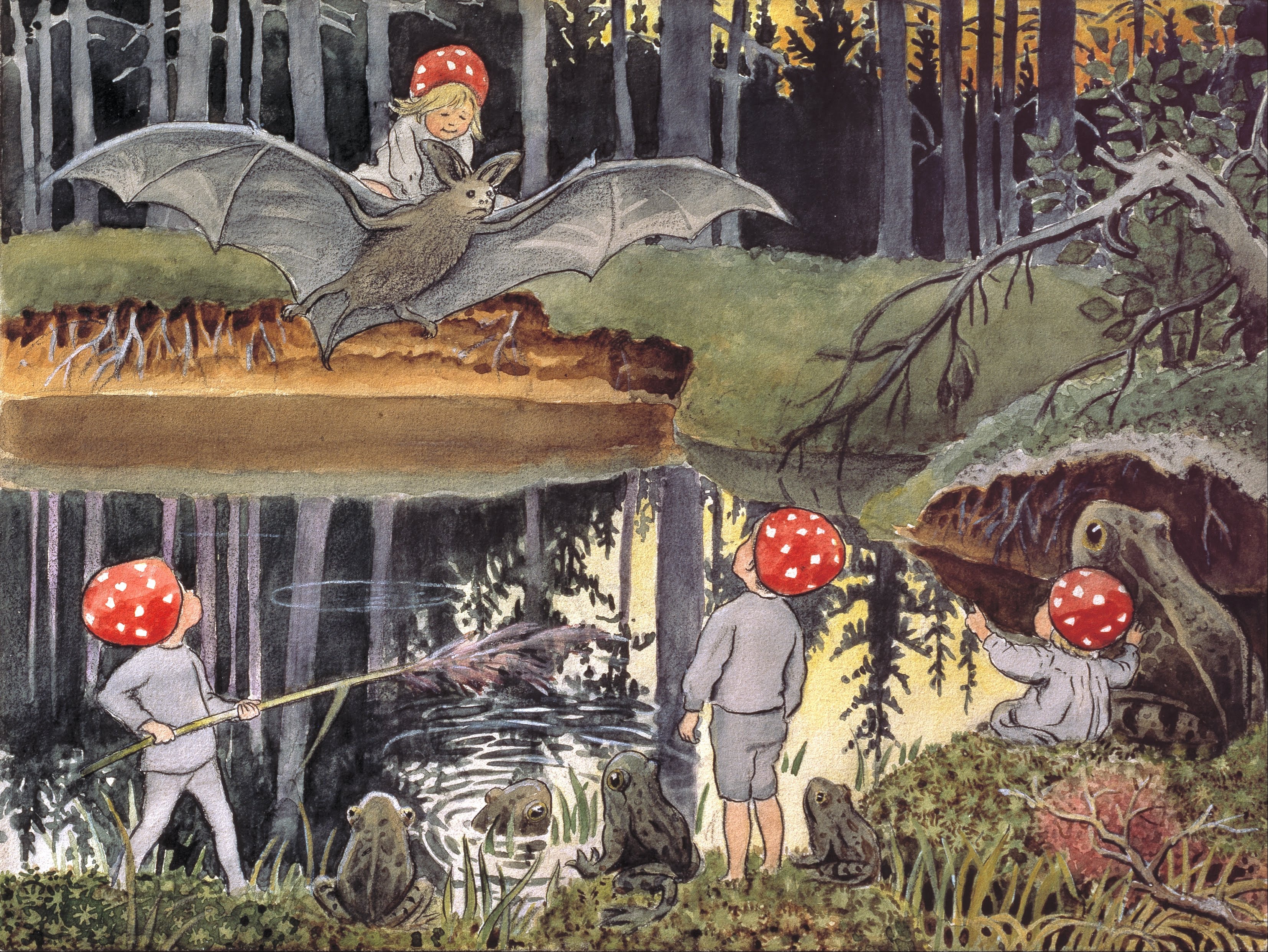 Tomtebobarnen, färgplansch till 3:e uppslaget by Elsa Beskow (1874 - 1953) (Swedish) Details on Google Art Project