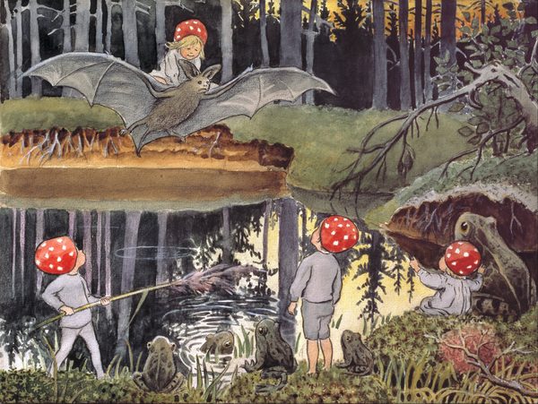 Tomtebobarnen, färgplansch till 3:e uppslaget by Elsa Beskow (1874 - 1953) (Swedish) Details on Google Art Project