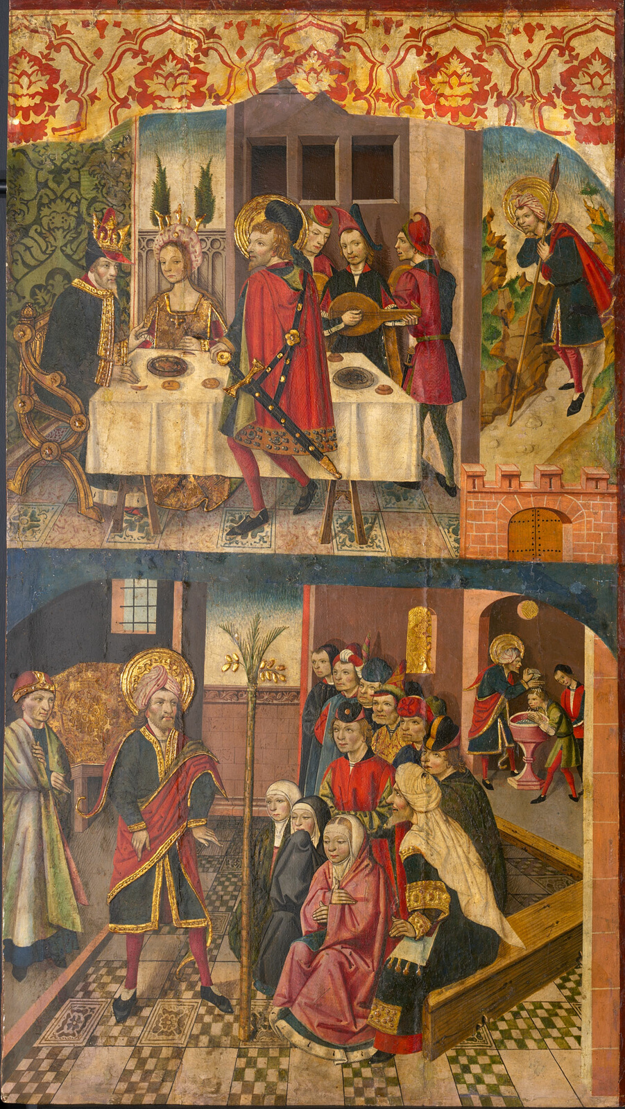 A work made of tempera with oil glazes on panel.