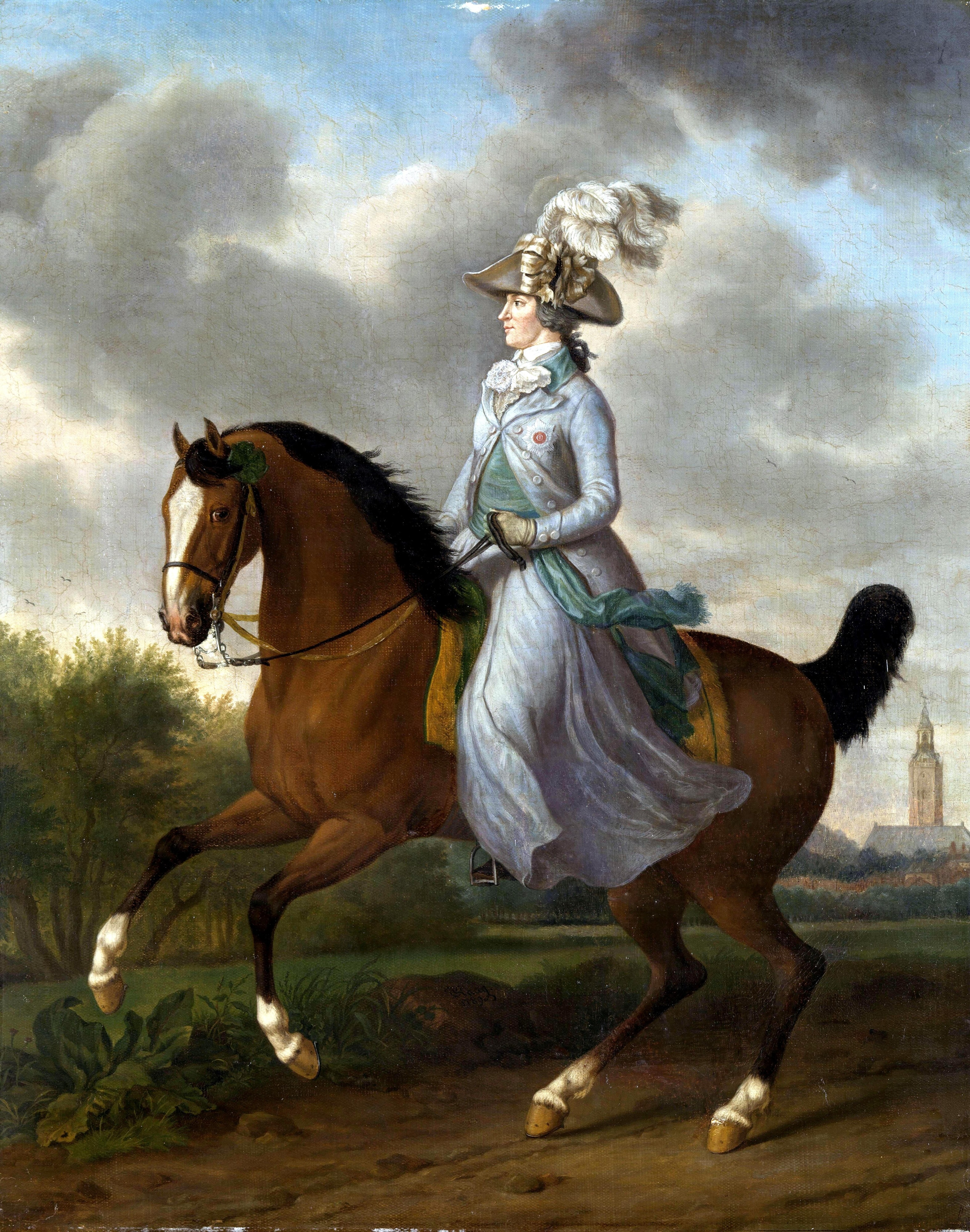 Frederika Sophia Wilhelmina of Prussia (1751-1820). Equestrian portrait of the wife of Prince William V . [ 1 ] Alternative title(s): ? by Tethart Philipp Christian Haag
