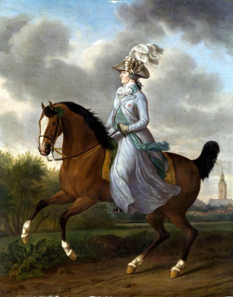 Frederika Sophia Wilhelmina of Prussia (1751-1820). Equestrian portrait of the wife of Prince William V . [ 1 ] Alternative title(s): ? by Tethart Philipp Christian Haag