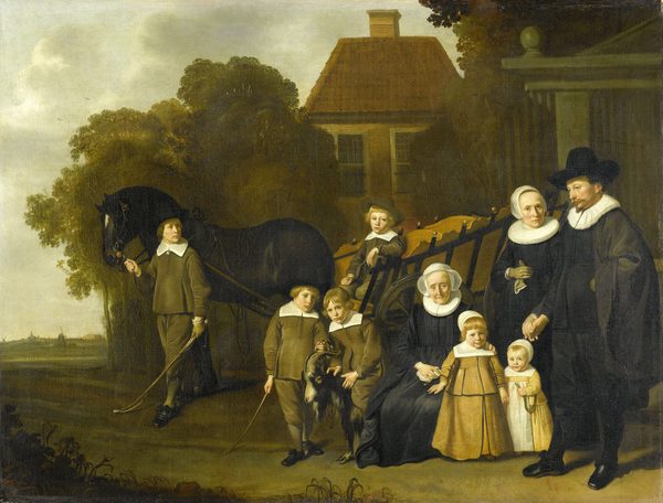 Portrait of the Meebeeck Cruywagen family near the gate of their country home on the Uitweg near Amsterdam . by Jacob van Loo