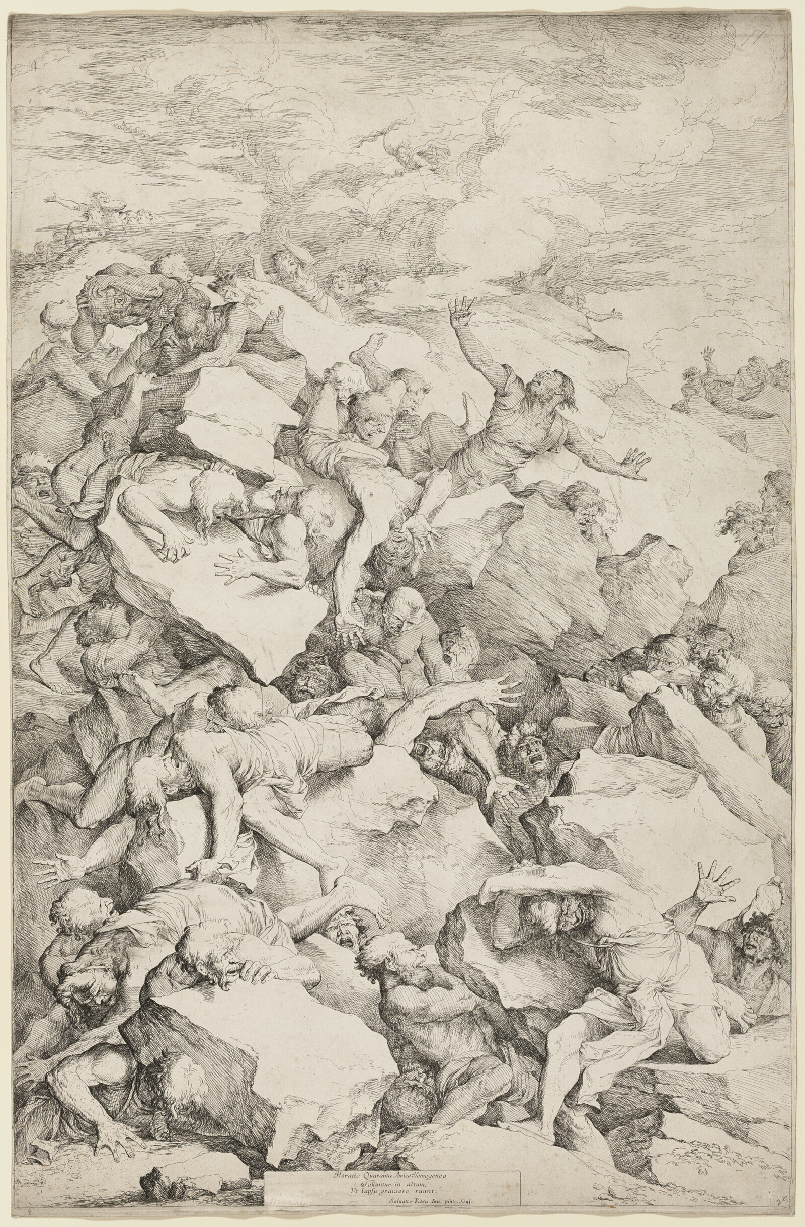 A work made of etching with drypoint in black on ivory laid paper.
