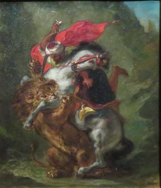 Cavalier arabe attaqué par un lion - Delacroix - without border by Sukkoria