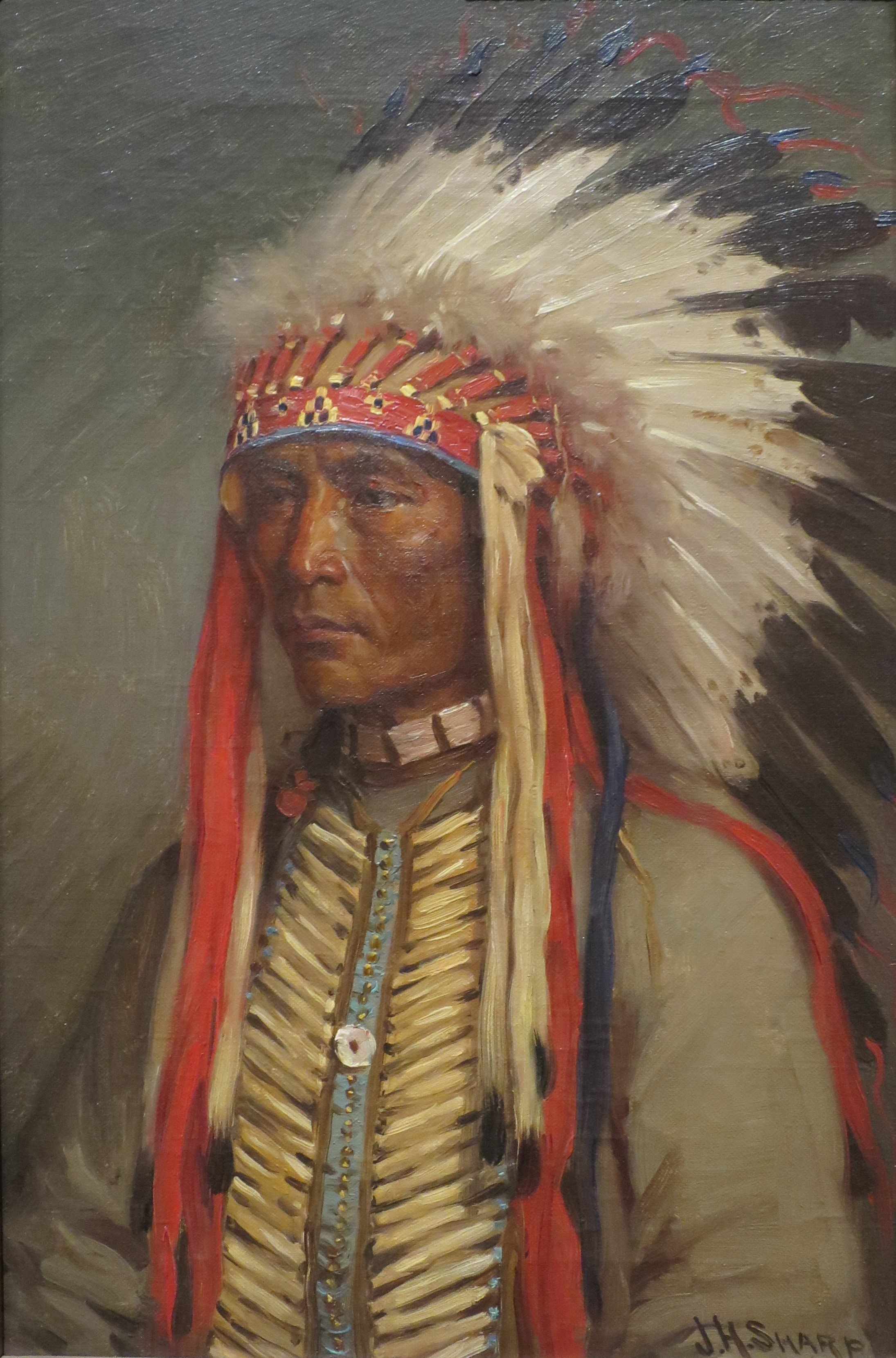 'Portrait of an American Indian Chief' by Joseph Henry Sharp, c. 1900-1910, oil on canvas, Dayton Art Institute by Joseph Henry Sharp