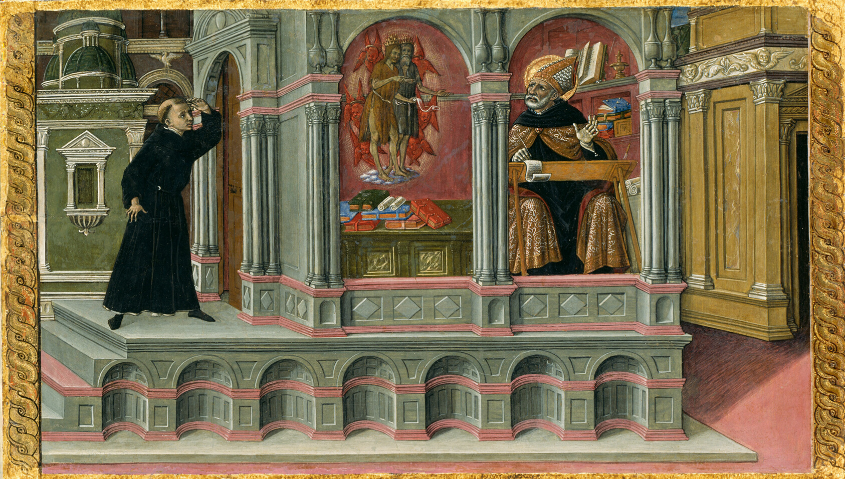 A work made of tempera on panel.