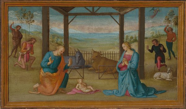 A work made of tempera on panel, transferred to canvas.