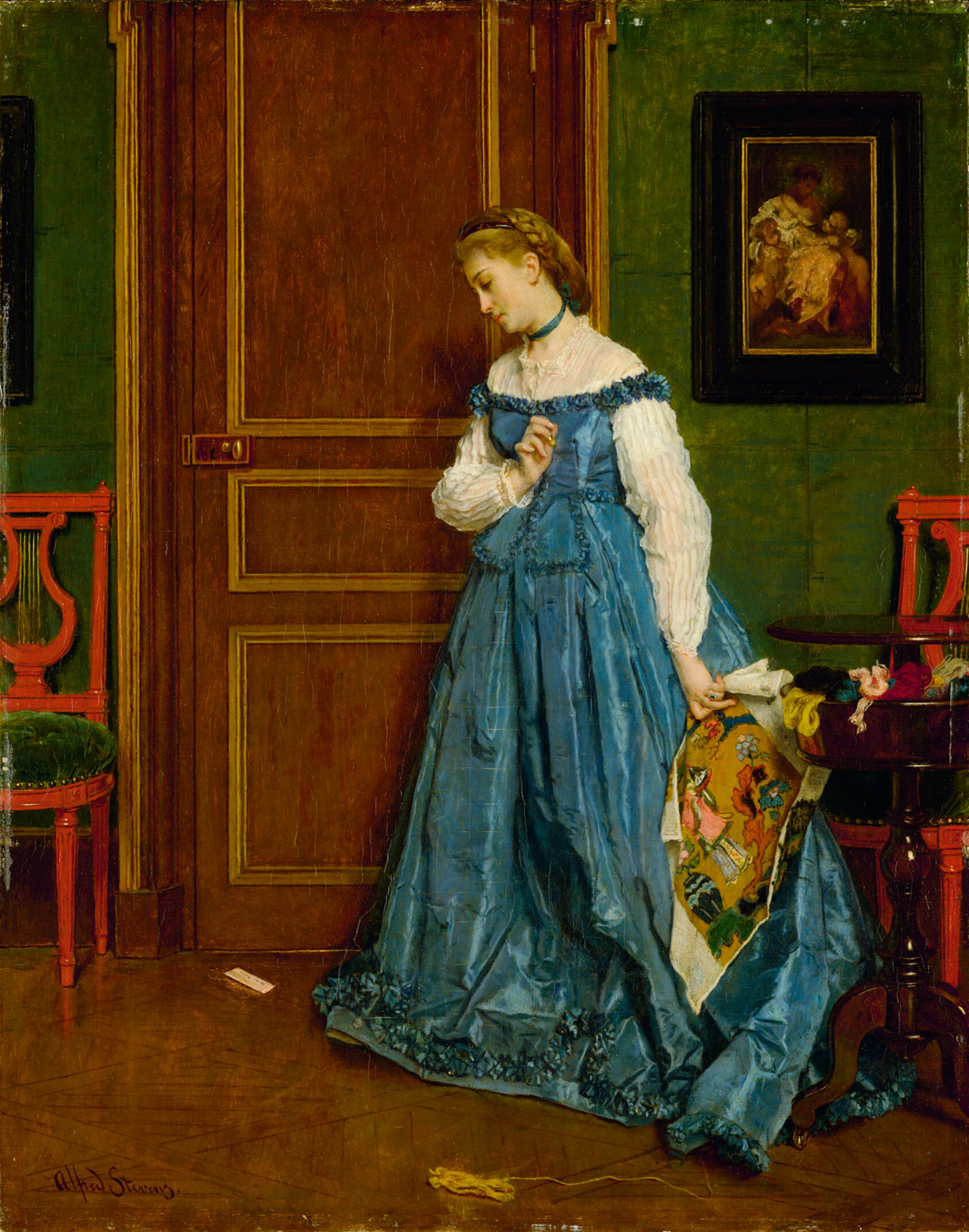 A work made of oil on panel.