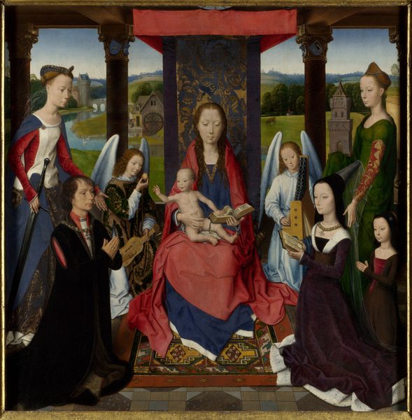 The Virgin and Child with Saints Catherine and Barbara, and John Donne of Kidwelly and his family by Hans Memling
