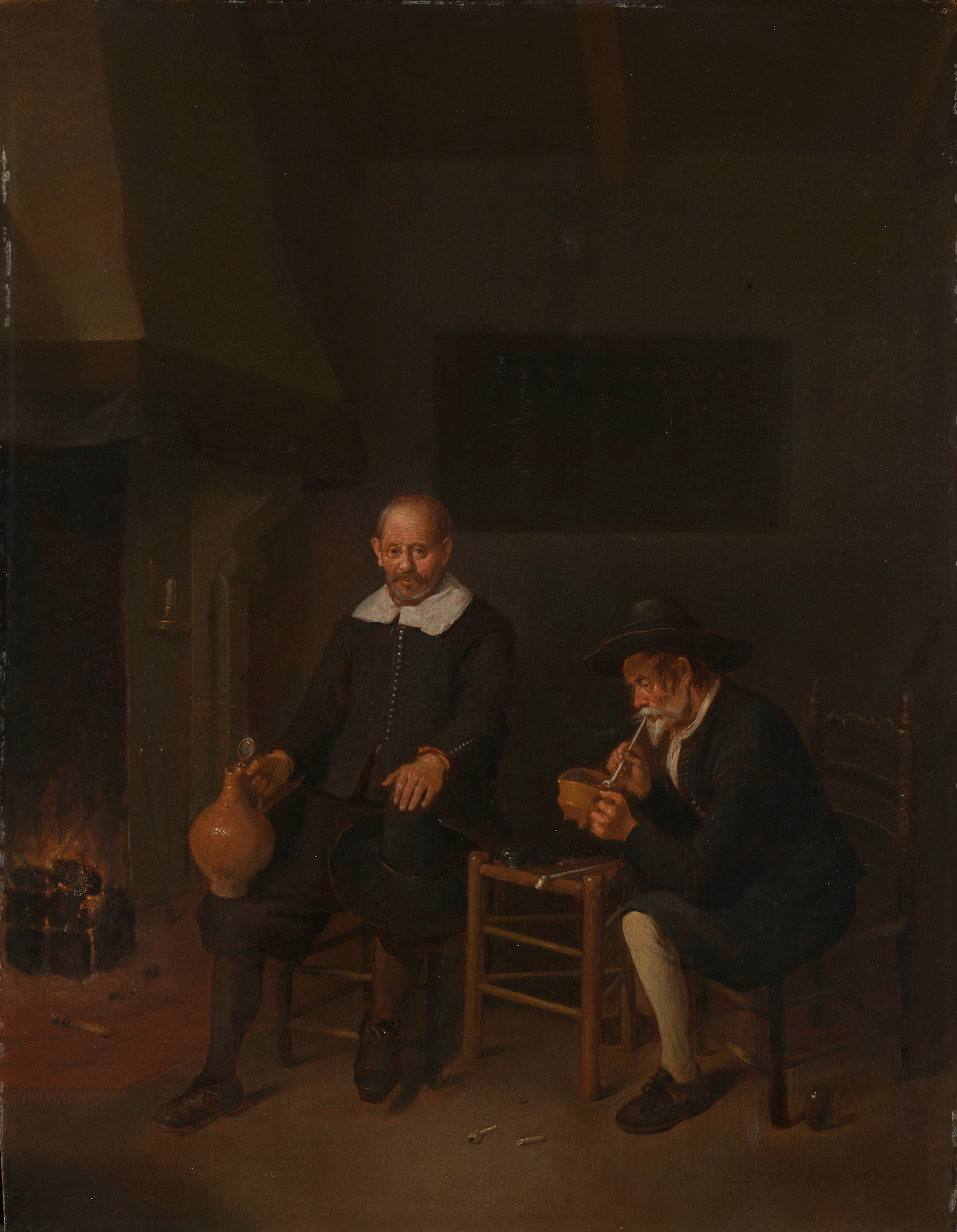 Interior with Two Men by the Fireside by Quirijn van Brekelenkam