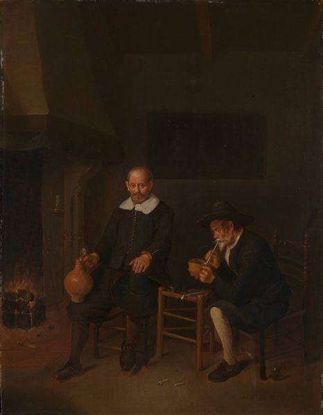 Interior with Two Men by the Fireside by Quirijn van Brekelenkam