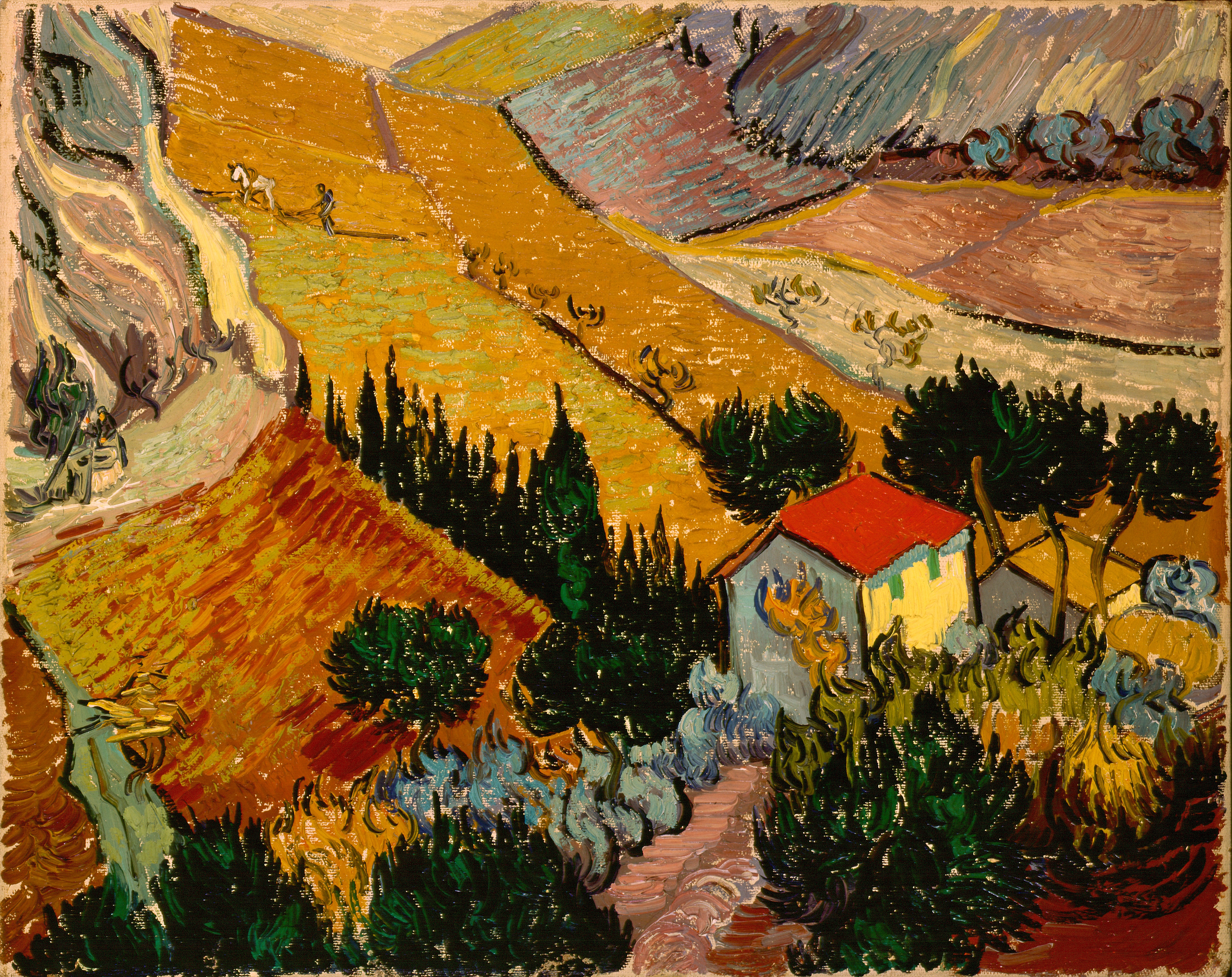 Landscape with House and Ploughman, 1889-12-01, by Vincent van Gogh