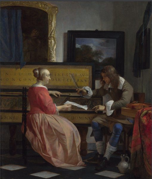A Man and a Woman seated by a Virginal by Gabriël Metsu