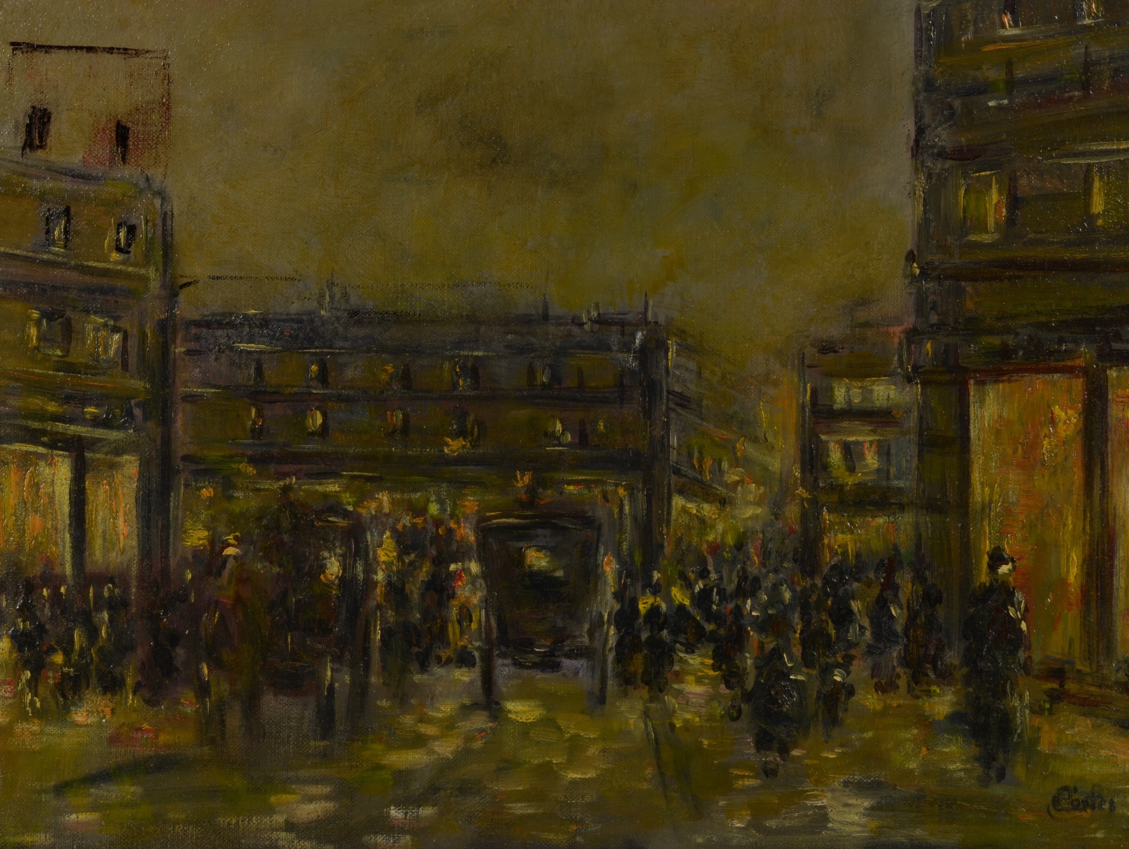 Antal Berkes, Paris. Rue du Louvre in the Evening, c. 1910 by Antal Berkes