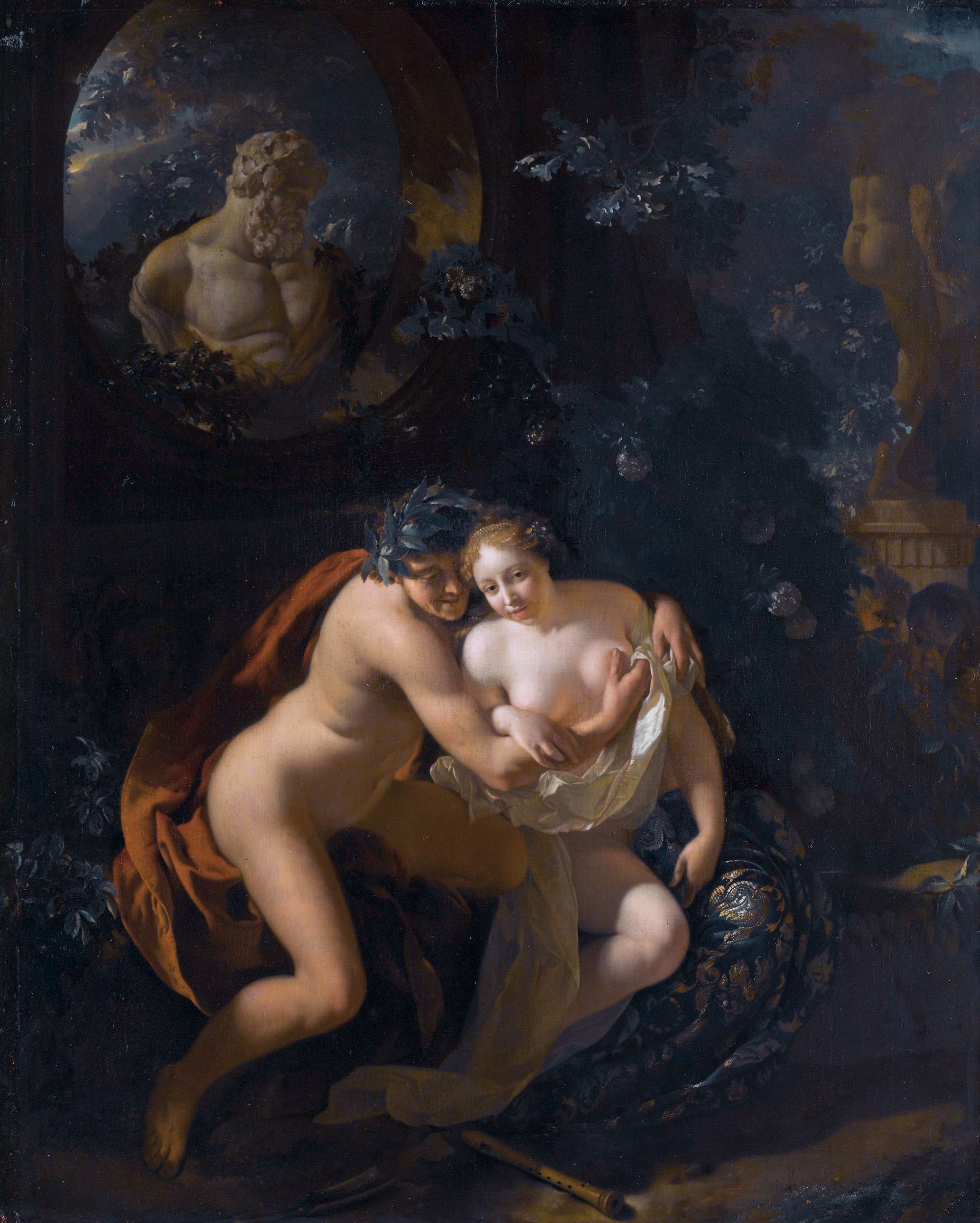 Amorous Couple in a Park Spied upon by Children. by Adriaen van der Werff
