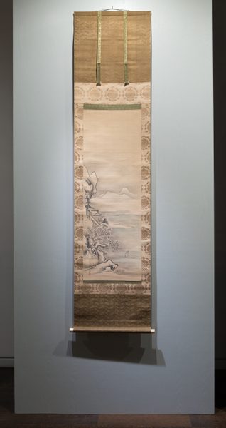 A work made of triptych of hanging scrolls; ink and light colors on silk.