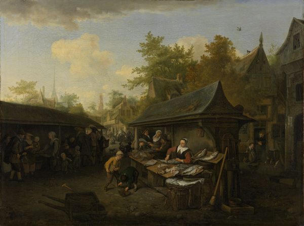 Fish market . by Cornelis Dusart