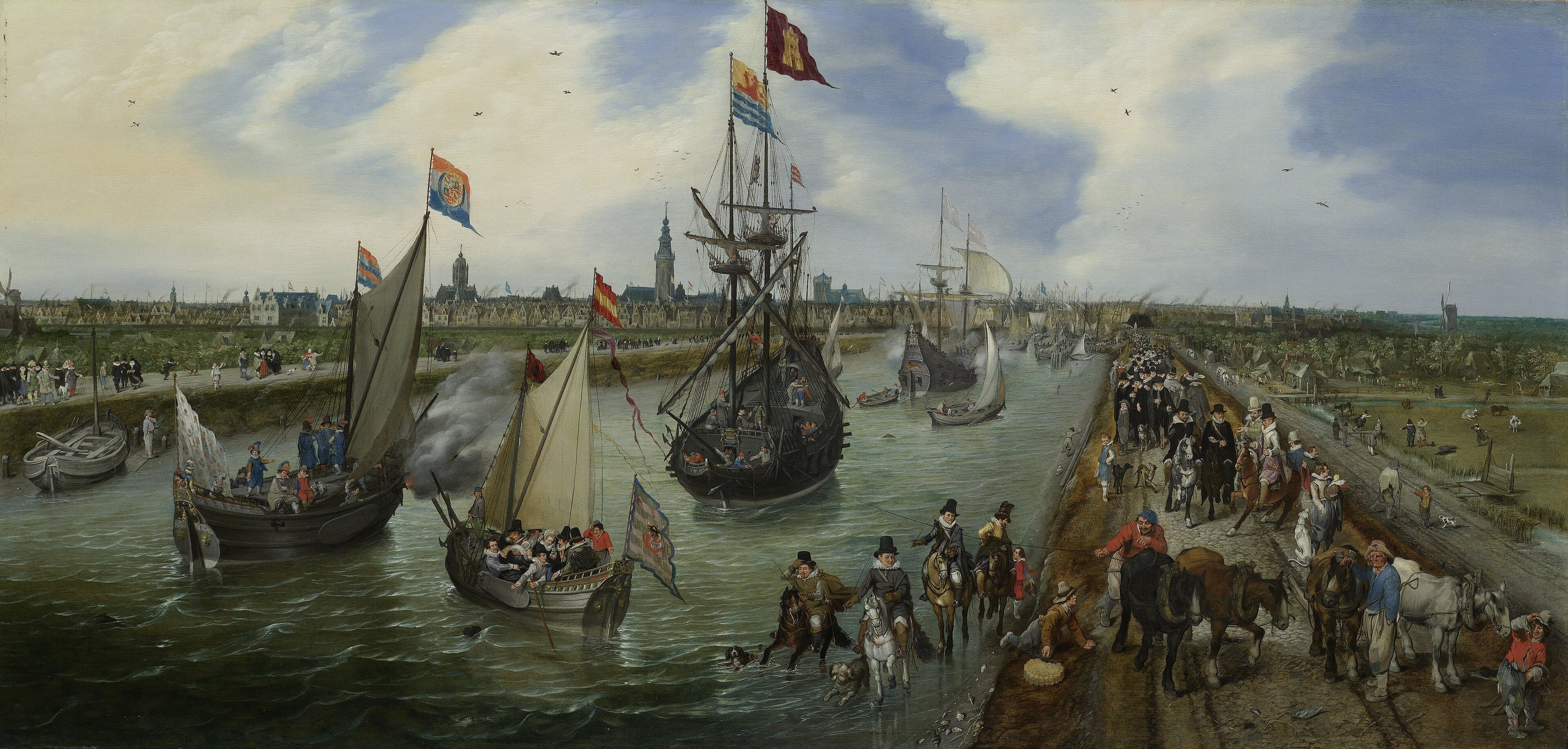 The port of Middelburg . by Adriaen van de Venne