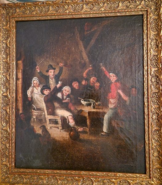 Egbert van Heemskerck II – Tavern Interior with Peasants – c. 1720 – Oil on panel by Circle of Egbert van Heemskerck II (1676–1744)