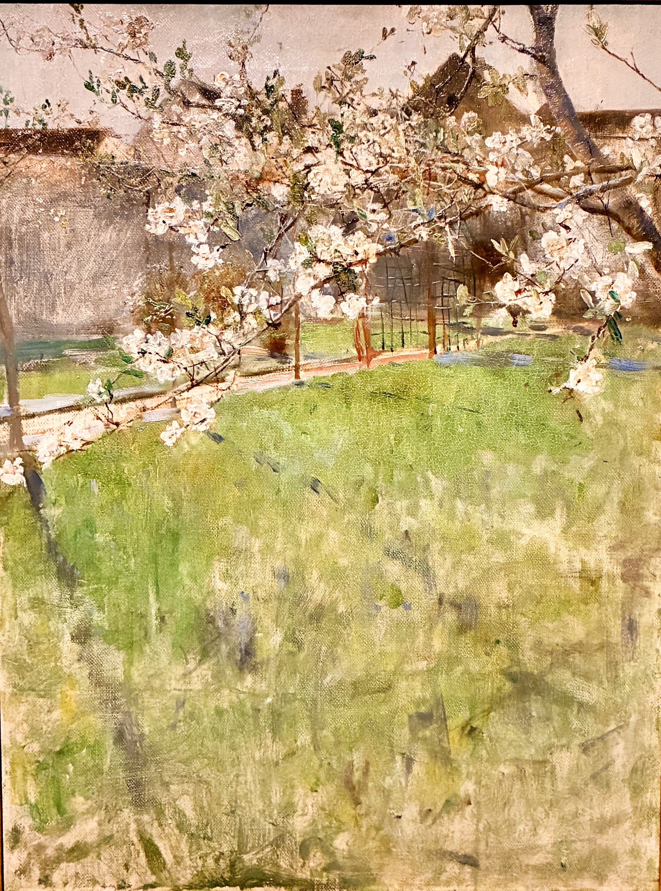 Bruno Liljefors. Flowering Plum Tree – View from Hôtel Chevillon, Grez-sur-Loing (1884) by Bruno Liljefors