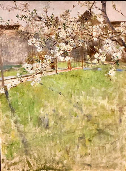 Bruno Liljefors. Flowering Plum Tree – View from Hôtel Chevillon, Grez-sur-Loing (1884) by Bruno Liljefors